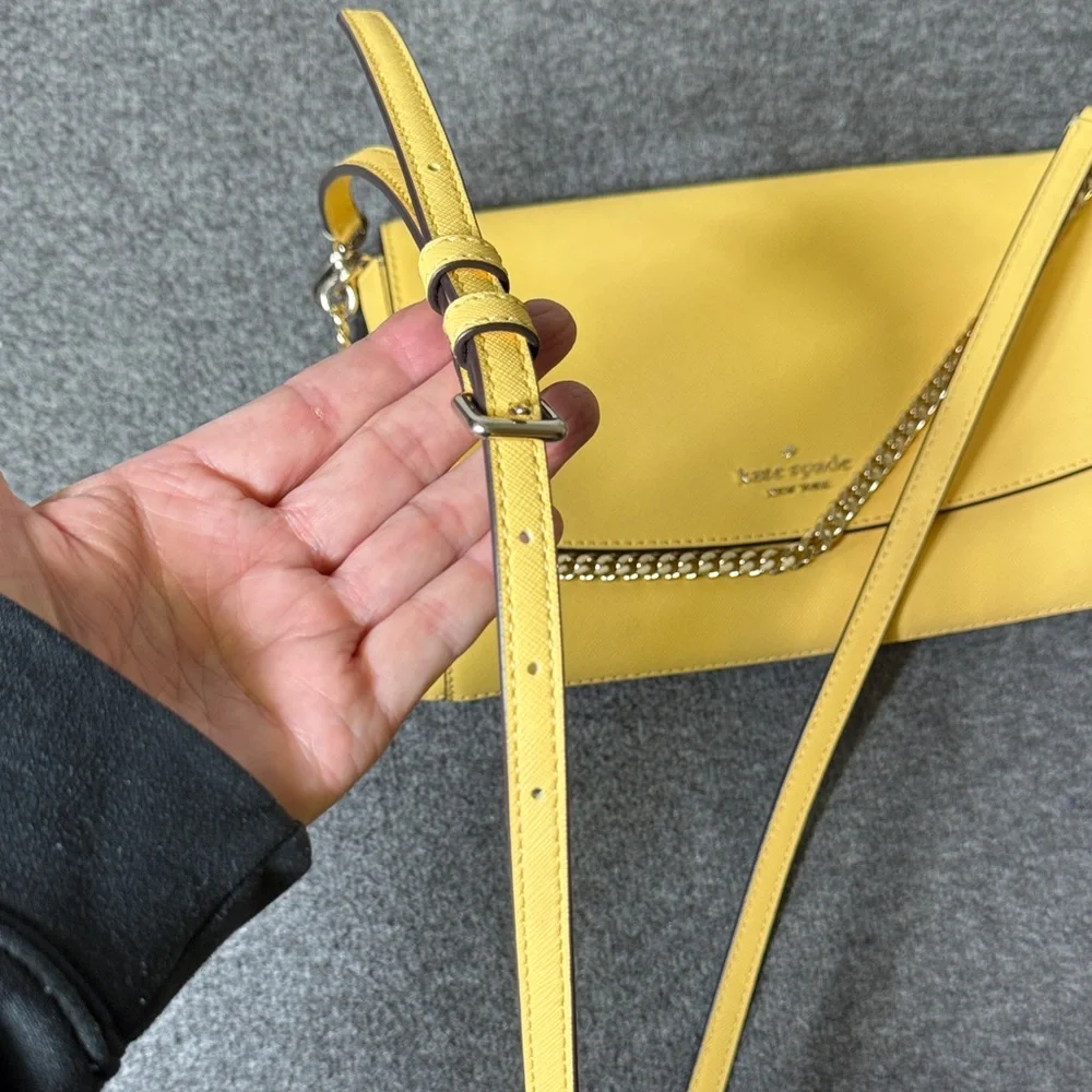 Kate Spade New York Yellow Saffiano Leather Crossbody Bag with Chain‎ Strap